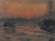 Claude Monet Sunset on the Seine in Winter painting